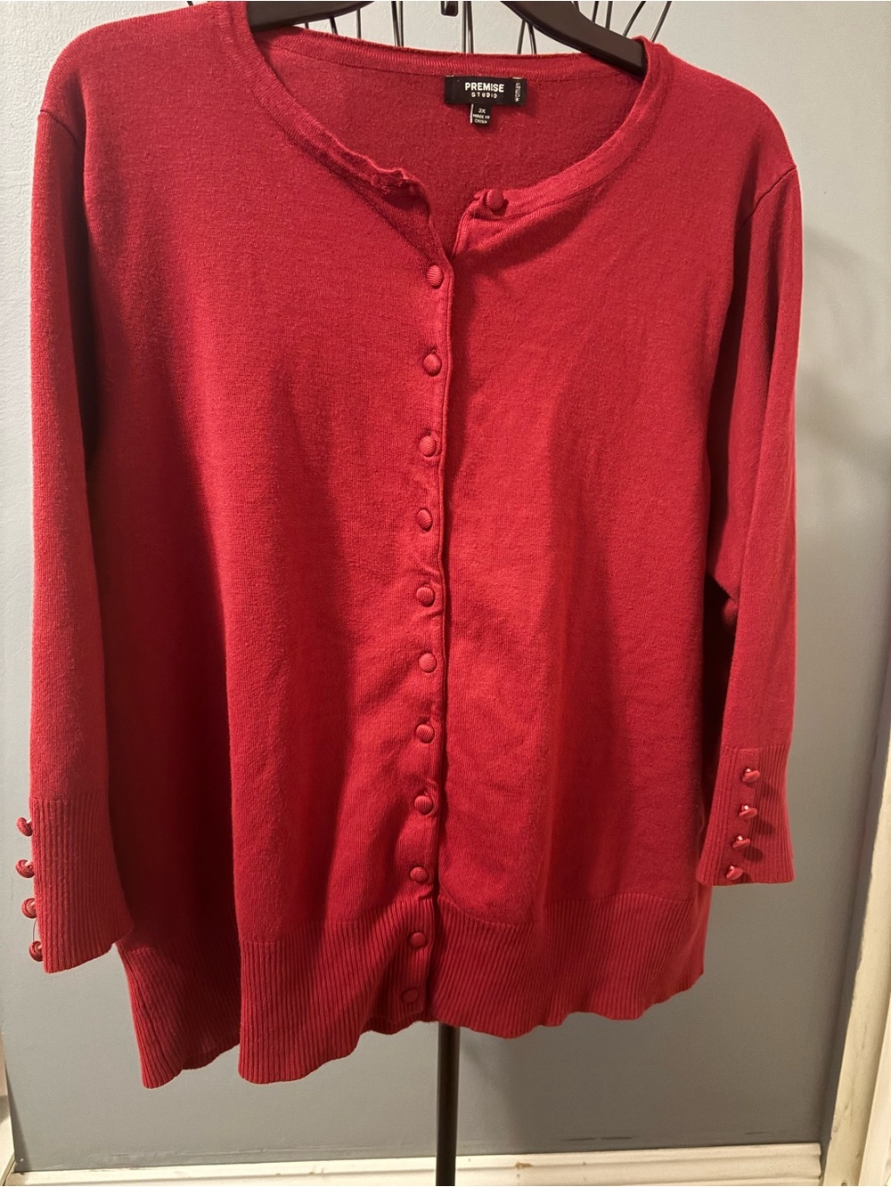 Premise Red Button-Front Women's Cardigan Sweater